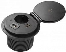 Розетка встраиваемая GTV 1-м.+беспроводная зарядка+2xUSB+HDMI Ø80мм черный картинка